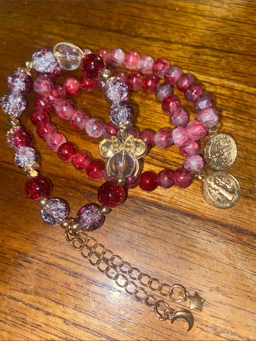 Minnie Mouse Gold/Red Beaded Bracelet Stack
